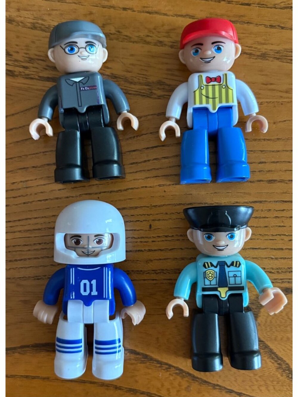 Set Of 4 Lego Duplo Figures Police Delivery Person Grocery Clerk Football Player